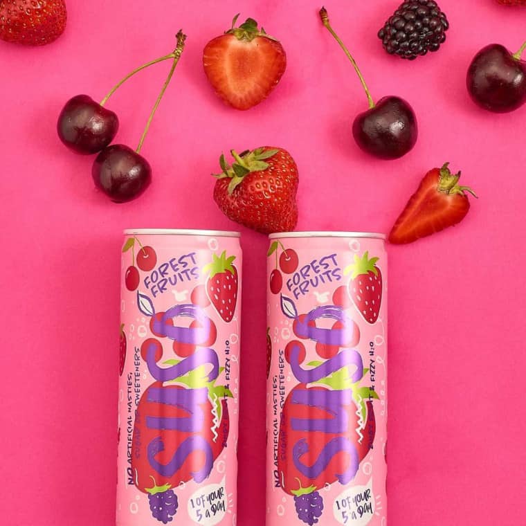 Forest fruit cans on pink background