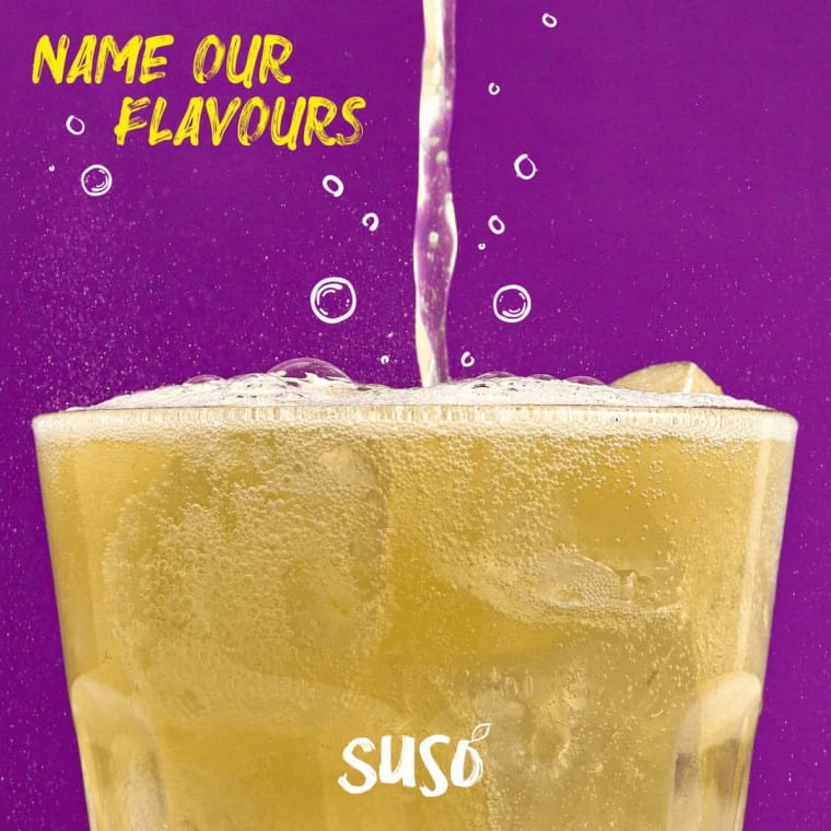 Name your flavours by Suso, large glass filling with Suso Drink