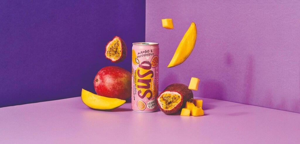 Suso Mango & Passionfruit can shot with real fruit